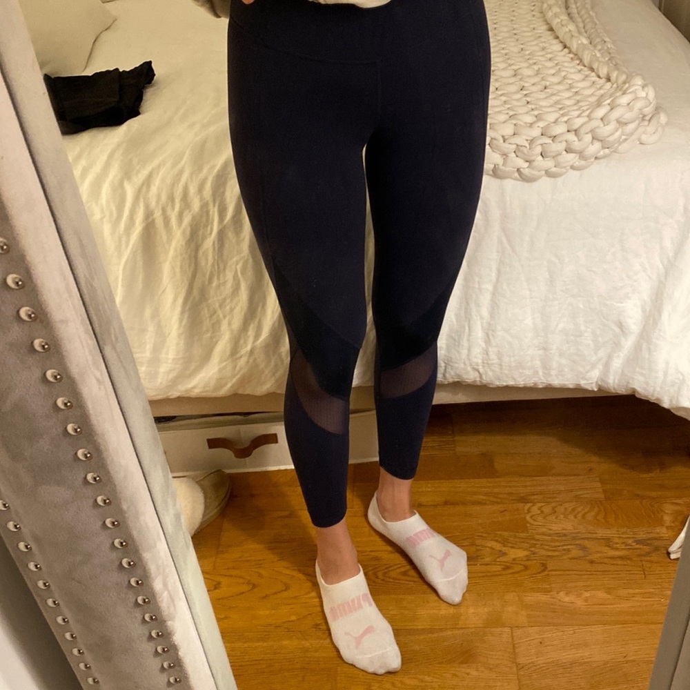 Athleta Navy Mesh Detail Leggings